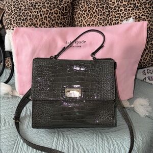 Kate Spade Shiny Black Croc-Embossed Crossbody Bag